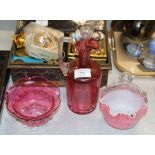 3 PIECES OF CRANBERRY GLASS WARE