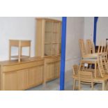 MATCHING MODERN OAK DINING/LIVING ROOM SUITE COMPRISING SIDEBOARD, DISPLAY CABINET, COFFEE TABLE,