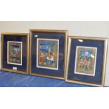 SET OF 3 FRAMED INDIAN HAND DECORATED PICTURES