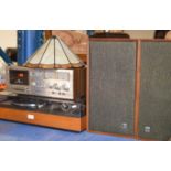 VINTAGE TURNTABLE, VINTAGE AKAI STEREO CASSETTE DECK & PAIR OF TEAK CASED SPEAKERS