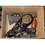 BOX WITH VARIOUS FIGURINES & WALL MASK DISPLAYS