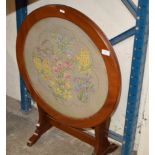 MAHOGANY FOLDING TAPESTRY FIRE SCREEN