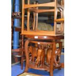 COFFEE TABLE WITH ELEPHANT UNDER TABLES, NEST OF TEAK TABLES & MAHOGANY EFFECT UNIT