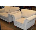 2 PIECE MODERN FABRIC LOUNGE SUITE COMPRISING 2 SEATER SETTEE & SINGLE ARM CHAIR