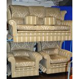 5 PIECE FABRIC LOUNGE SUITE COMPRISING 3 SEATER SETTEE, 2 SINGLE CHAIRS & 2 SMALL FOOT STOOLS