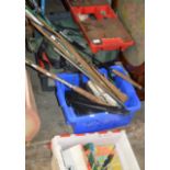 VARIOUS FISHING ACCESSORIES, QUANTITY RODS, BAG WITH TACKLE ETC, SHOOTING BOOKS, GUN CLEANING