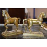 PAIR OF QUALITY 19TH CENTURY HEAVY BRONZE OR BRASS STATUES MODELLED AS HORSES - DIMENSIONS &