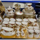 2 TRAYS WITH LARGE QUANTITY OF ROYAL ALBERT OLD COUNTRY ROSE TEA & DINNER WARE