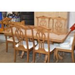 REPRODUCTION MAHOGANY FINISHED DINING TABLE WITH 6 MATCHING CHAIRS & GLASS PRESERVE