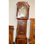 7' INLAID MAHOGANY CASED GRANDFATHER CLOCK WITH WEIGHTS & PENDULUM