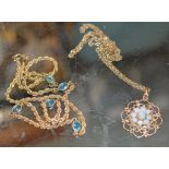 9 CARAT GOLD OPAL SET PENDANT ON CHAIN & 9 CARAT DRESS STONE CHAIN - APPROXIMATE WEIGHT = 11 GRAMS