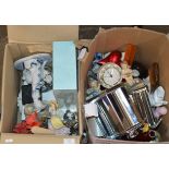 2 BOXES WITH VARIOUS ORNAMENTS, FIGURINES & GENERAL BRIC-A-BRAC