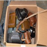BOX WITH ASSORTED VINTAGE CAMERAS