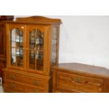 OAK DISPLAY CABINET WITH SIMILAR FALL FRONT UNIT
