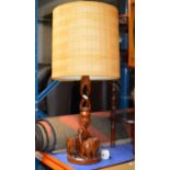 WOODEN ELEPHANT DESIGN TABLE LAMP WITH SHADE