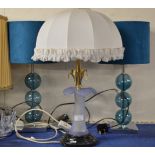 DECORATIVE GLASS LAMP ON MARBLE BASE & PAIR OF OTHER LAMPS