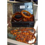 AMBER BEAD NECKLACE & ASSORTED AMBER STYLE JEWELLERY