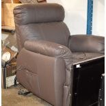 BROWN LEATHER EFFECT SINGLE RECLINING ARM CHAIR