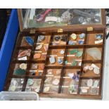 GLAZED DISPLAY CASE WITH ASSORTED MINERAL STONES