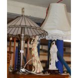 DECORATIVE 2 POINT LAMP WITH SHADE, FIGURINE TABLE LAMP & FIGURINE ORNAMENT