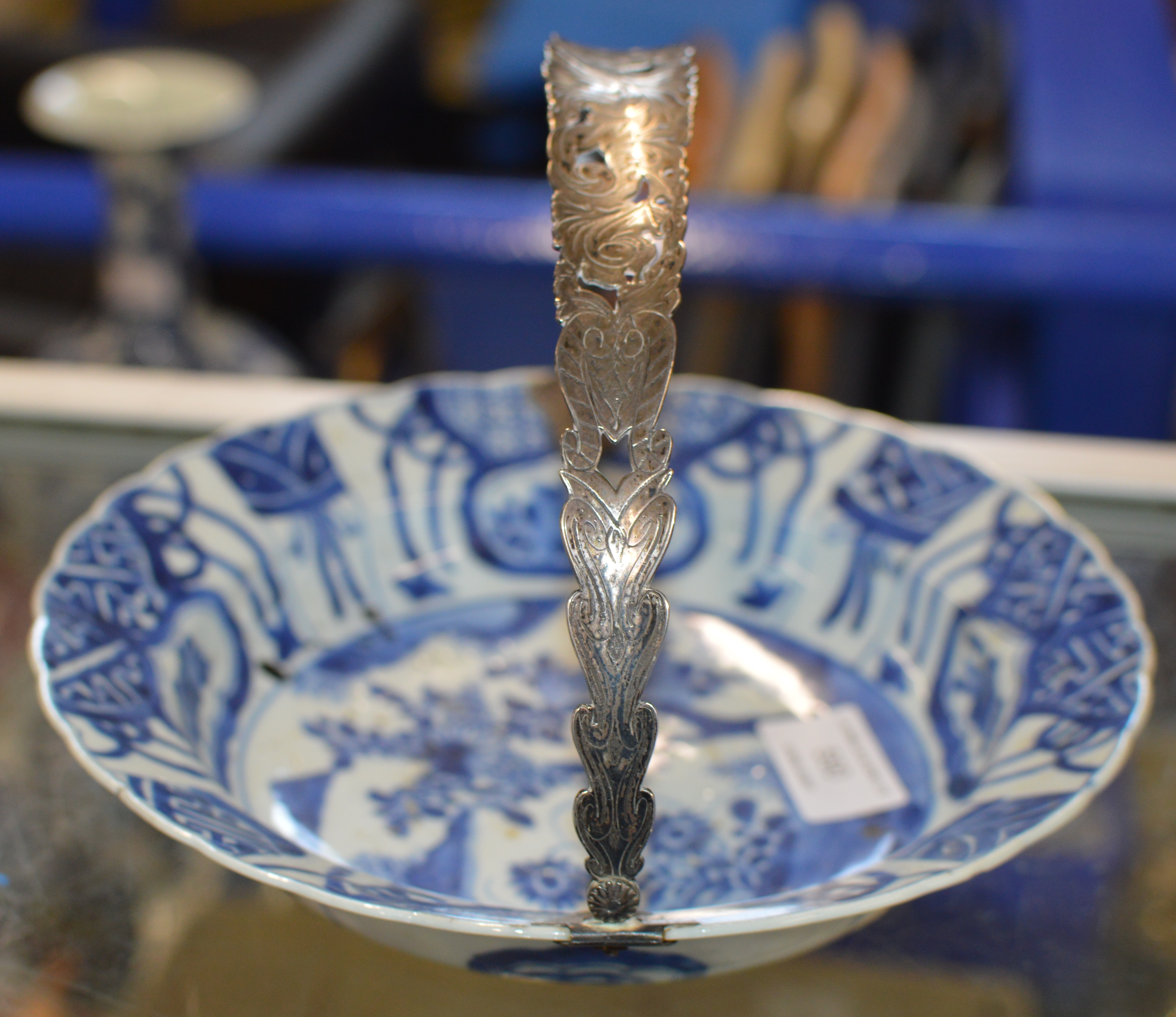 8½" DIAMETER OLD CHINESE BLUE & WHITE PORCELAIN BOWL WITH LATER APPLIED SILVER MOUNTS - Image 2 of 3