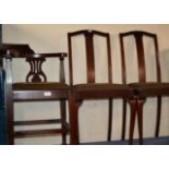 MAHOGANY CORNER CHAIR & PAIR OF MAHOGANY CHAIRS