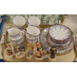 TRAY WITH 5 VARIOUS HUMMEL FIGURINES & QUANTITY ROYAL ALBERT "APRIL SHOWERS" TEA WARE