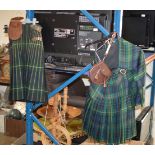 2 KILTS, SPORRANS, BELT BUCKLE, SOCKS ETC