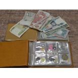 QUANTITY OF BANK NOTES & ALBUM WITH COINS