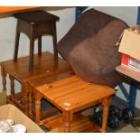 SMALL WOODEN UNIT, PINE TABLE, NEST OF PINE TABLES & BEANBAG