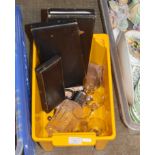 BOX WITH VARIOUS EP CUTLERY, CLARET STYLE JUG, STEM GLASSES ETC