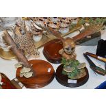 2 BORDER FINE ARTS OWL ORNAMENTS ON WOODEN STANDS