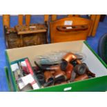 3 VARIOUS PIPE STANDS & BOX WITH ASSORTED PIPES, CIGARETTE LIGHTERS ETC