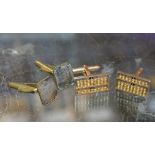 PAIR OF 14 CARAT GOLD ABACUS CUFFLINKS - APPROXIMATE WEIGHT = 7 GRAMS & PAIR OF JAPANESE MIXED METAL