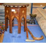 EASTERN INLAID OCCASIONAL TABLE & 2 WALKING STICKS (1 SILVER MOUNTED)