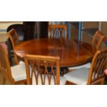 CIRCULAR INLAID MAHOGANY DINING TABLE WITH 6 MATCHING CHAIRS