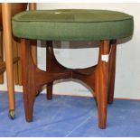 MID CENTURY TEAK FRAMED PADDED STOOL