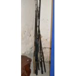 COLLECTION OF VARIOUS FISHING RODS, BIG GAME RODS, SEA FISHING RODS ETC