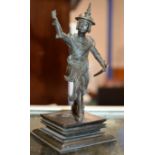 8½" ORIENTAL BRONZE FIGURE ORNAMENT ON WOODEN STAND