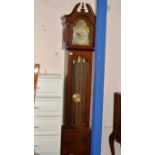 REPRODUCTION MAHOGANY FINISHED GRANDFATHER CLOCK WITH WEIGHTS & PENDULUM