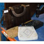 VINTAGE LADIES HANDBAG & 3 VARIOUS PURSES