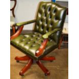 GREEN LEATHER SWIVEL OFFICE CHAIR