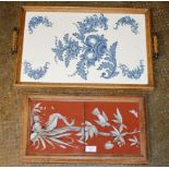 2 OLD PORCELAIN TILE SERVING TRAYS