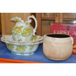 BRETBY POTTERY PLANTER, PAIR OF FLORAL BASINS & 1 MATCHING EWER