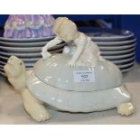 ROYAL VIENNA WAHLISS LIDDED BOX MODELLED AS A TORTOISE WITH CHILDREN, REG 4899