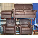 4 PIECE BROWN LEATHER EFFECT LOUNGE SUITE