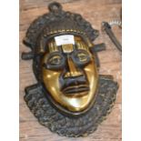 AFRICAN HEAVY BRONZE TRIBAL MASK DISPLAY