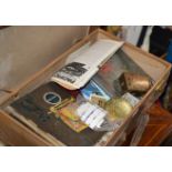LEATHER CASE WITH VARIOUS PROGRAMS & MAGAZINES, POSTCARD ALBUMS, BRASS WARE ETC