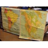 2 LARGE & OLD MAP DISPLAYS, NORTH AMERICA & SOUTH AMERICA