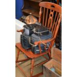 WOODEN ROCKING CHAIR, VARIOUS CAMERA ACCESSORIES, CINE CAMERA ETC